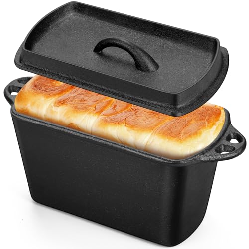 Cast Iron Bread Loaf Pan with Lid 8 x 4.9 x 4.3 Inches Heavy Duty Cast Iron Bread Pan with Dual Handles for Baking Meatloaf Homemade