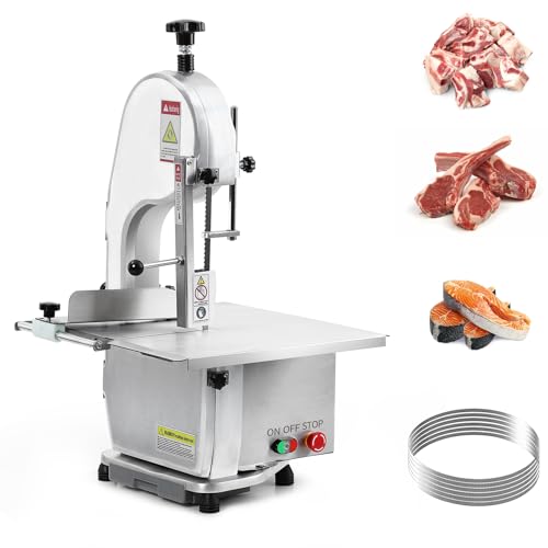 Electric Bone Saw Machine, 750W Meat Saw for Butchering, 0.39～6.7 Inches Cutting Thickness with 6 Saw Blades, Meat Bandsaw Butchering with Workbench Width of 19.68 x 17.32 Inches
