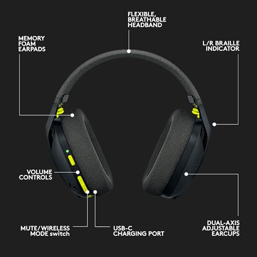 Logitech G435 LIGHTSPEED Wireless Bluetooth Gaming Headset - Lightweight, built-in mics, 18h battery, compatible with Dolby Atmos, PC, PS4, PS5, Nintendo Switch, Mobile - Black
