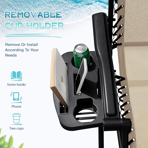 Greesum Zero Gravity Chairs Set of 2 Adjustable Steel Mesh Recliners Beach Deck Lawn Camping Patio Foldable Lounge Chair with Cup Holder Trays and Pillows,Brown