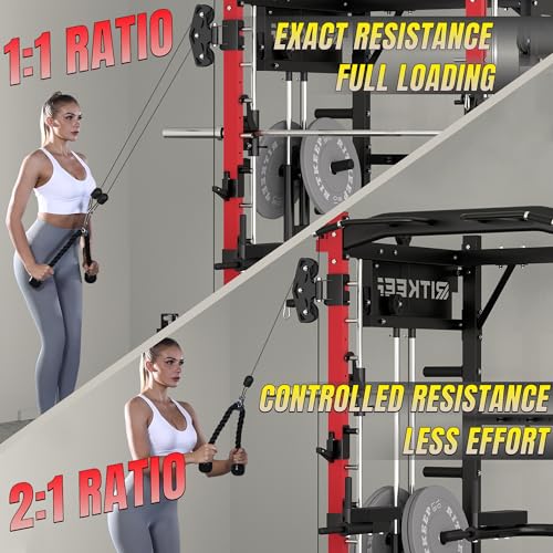 Smith Machine with Jammer Arms & Leg Press with Adjustable Dual Pulley Ratio (1:1 & 2:1), PMAX-4750 All-in-One Commercial & Home Gym Equipment, Heavy-Duty Steel Frame by RitKeep