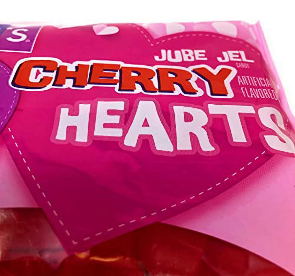 Brachs Jube Jel Cherry Hearts Valentines Day Jelly Candy Bulk Pack of 3 Bags - 12 oz Per Bag - 36 oz Total - Cherry Flavored Valentine Candy