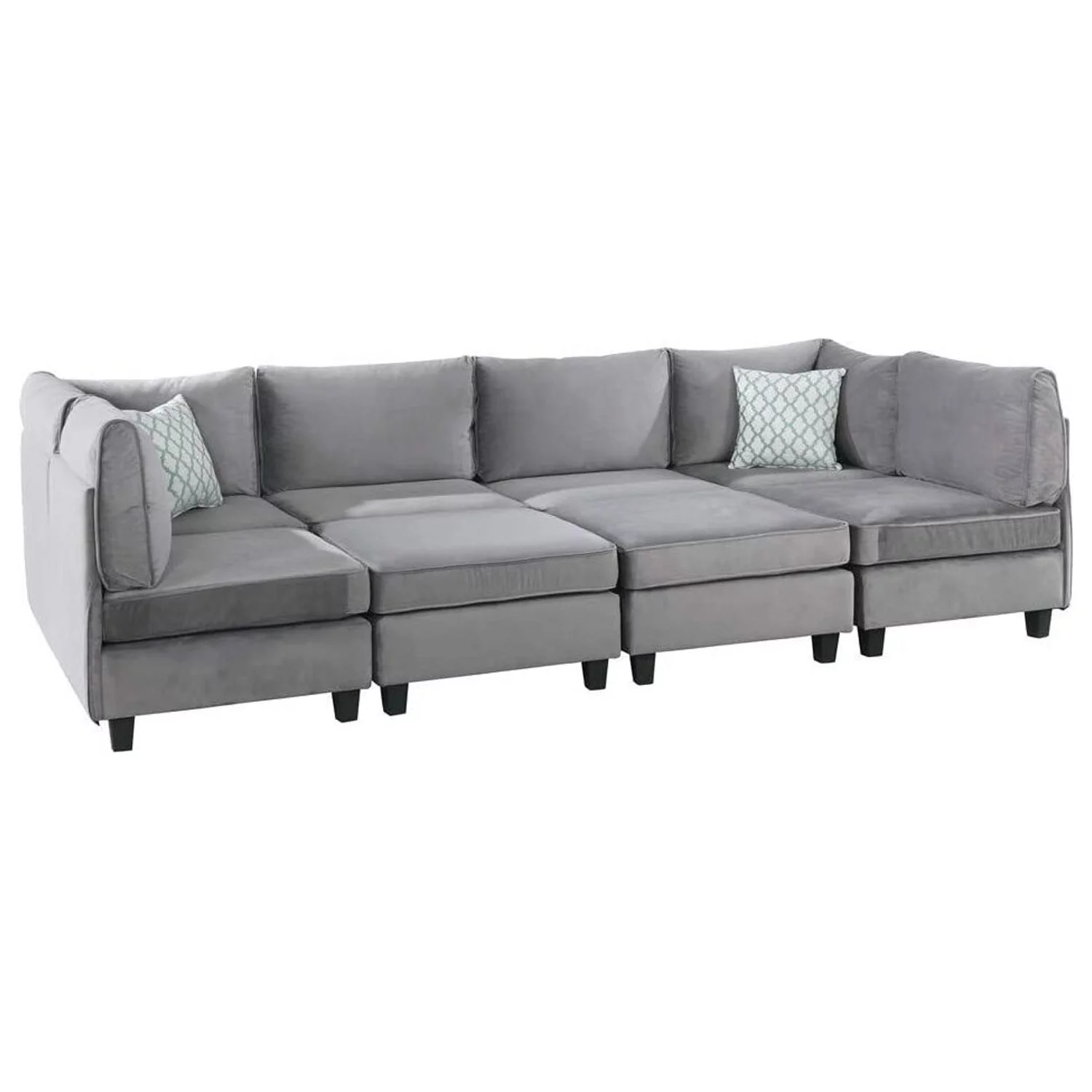 Maykoosh Baroque Brilliance Gray Velvet 8Pc Modular Sectional Sofa