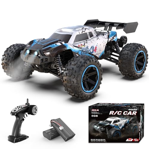 1:14 All Terrain RC Cars, 50 KPH High Speed 4WD RC Truck with 60 Mins Runtime, Fast Remote Control Car with 2S 2000 mAh Rechargeable Batteries, Off Road RC Cars for Adults and Teen Boy Gifts