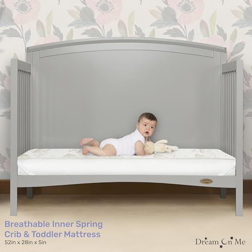 Dream On Me Twilight 5” 2-in-1 Breathable Spring Coil Crib and Toddler Bed Mattress Firm, Plush with Reversible Design I Greenguard Gold and JPMA Certified, White
