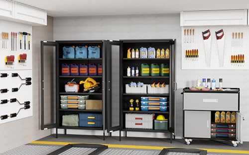 Metal Garage Storage Cabinet with Wheels ，Lockable Rolling Tool Chest on Wheels, Utility Cabinet for Home, Office, Garage and Workshop(Black)