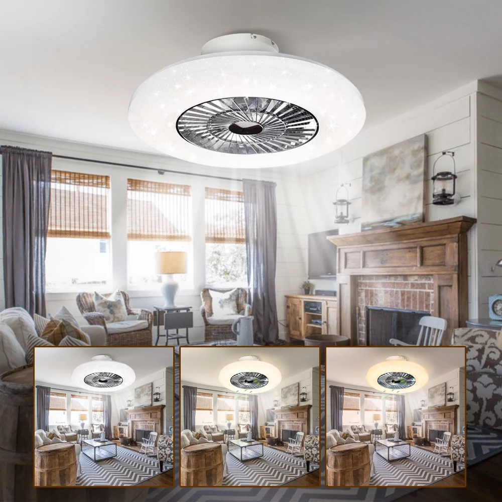 Depuley Bladeless Flush Mount Ceiling Fan with Light and Remote White Low Profile Ceiling Fan Lights Smart Ceiling Fan Light for Living Room Bedroom Kitchen