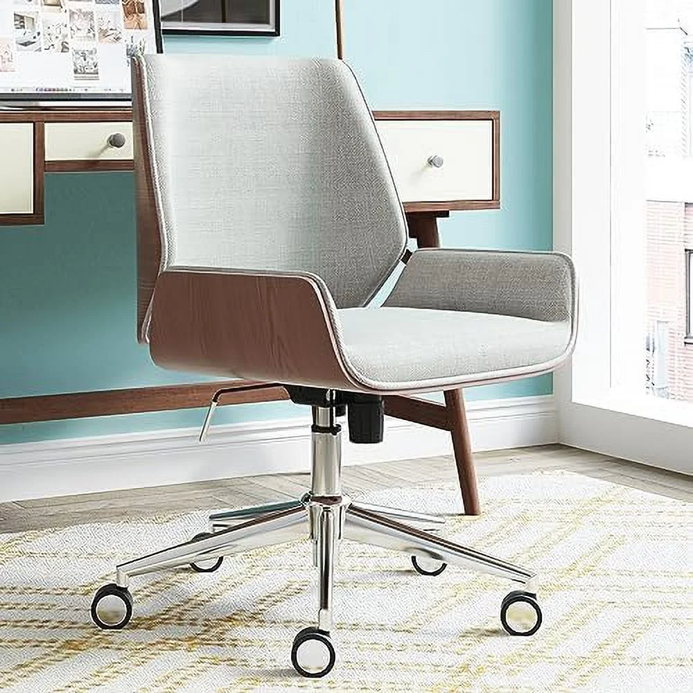 TJUNBOLIFE Ophelia Low-Back Task Modern Bentwood Home Office Armless Desk Chairs in Chrome Finish  Gray