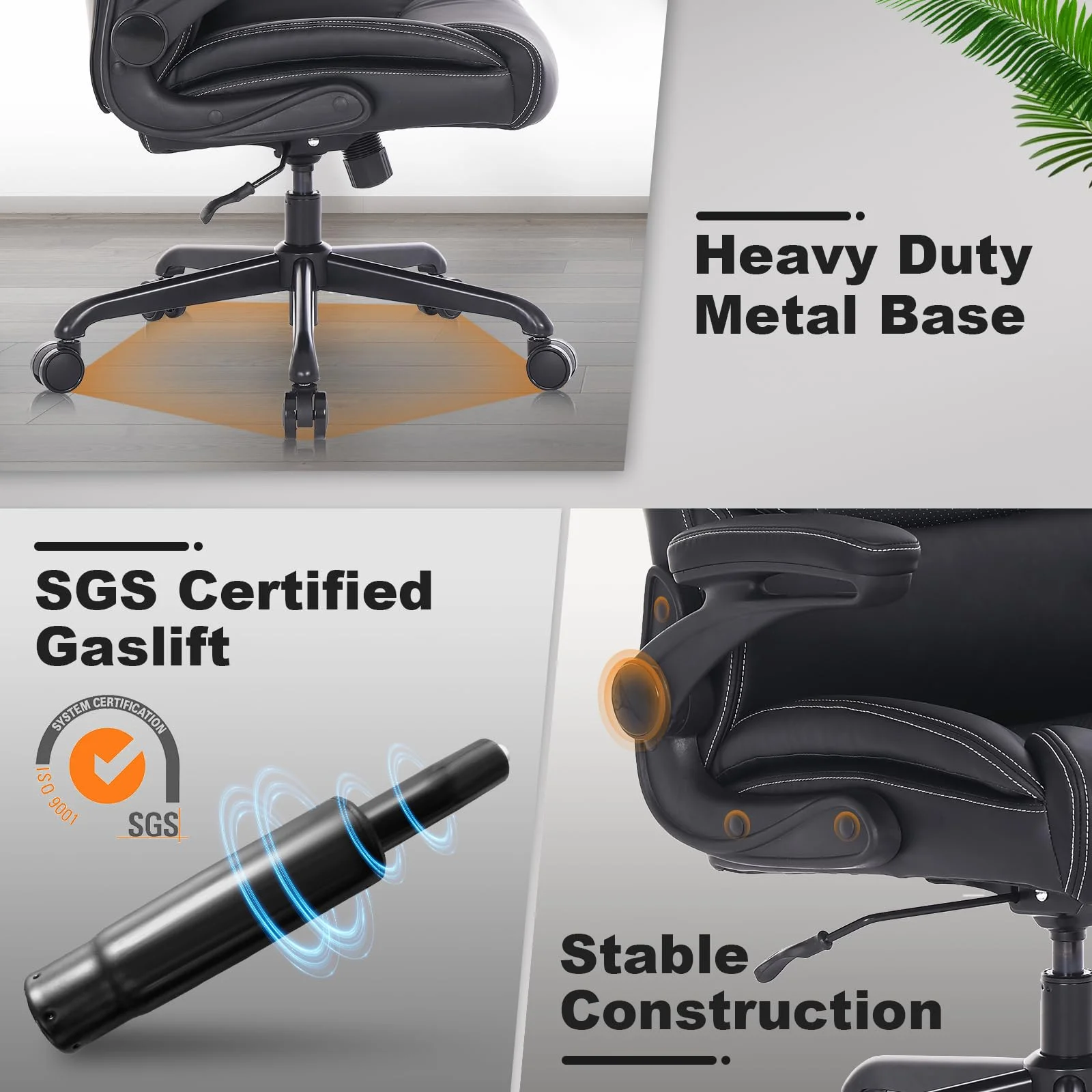 Youhauchair  Big and Tall Office Chair(400LBS), Executive Desk Chair with Lumbar Support, PU Leather Ergonomic Computer Chair with Flip-up Armrests, High Back Work Chair, Black