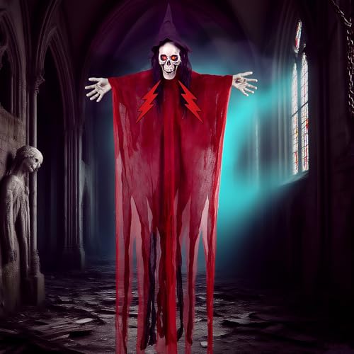 Halloween Decoration Outdoor Life-Size 6.5ft Animated Skeleton Witch with Scary Moving Mouth & Arms and Glowing LED Eyes, Creepy Sound for Yard, Porch, Haunted House