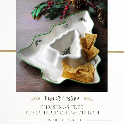 Spode Christmas Tree Holiday Platter - 14-Inch Tree-Shaped Serving Plate, Fine Porcelain Holiday Tableware - Festive Party Server, Seasonal Decor - Christmas Dinnerware