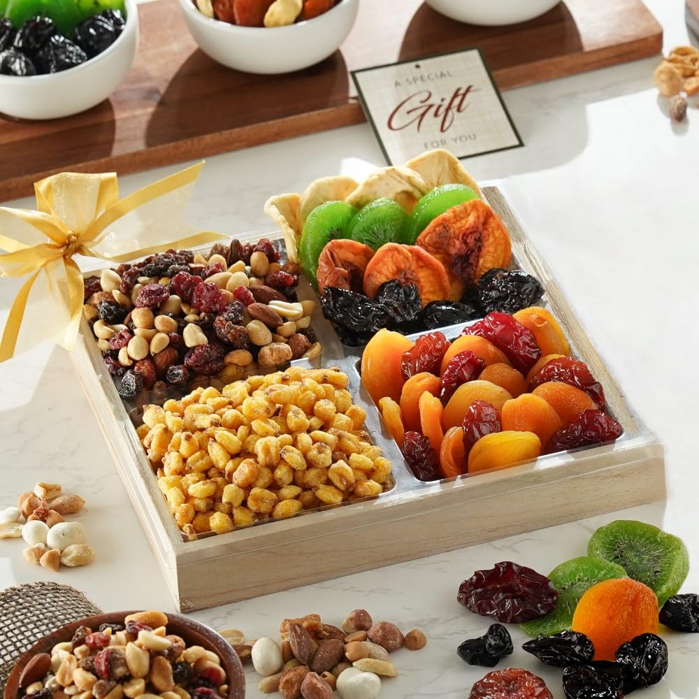 Broadway Basketeers Dried Fruit Gift Tray, Gift Box Arrangements and Healthy Gourmet Gift Basket for Birthday, Appreciation, Thank You, Families, Father's Day (2.5lbs)