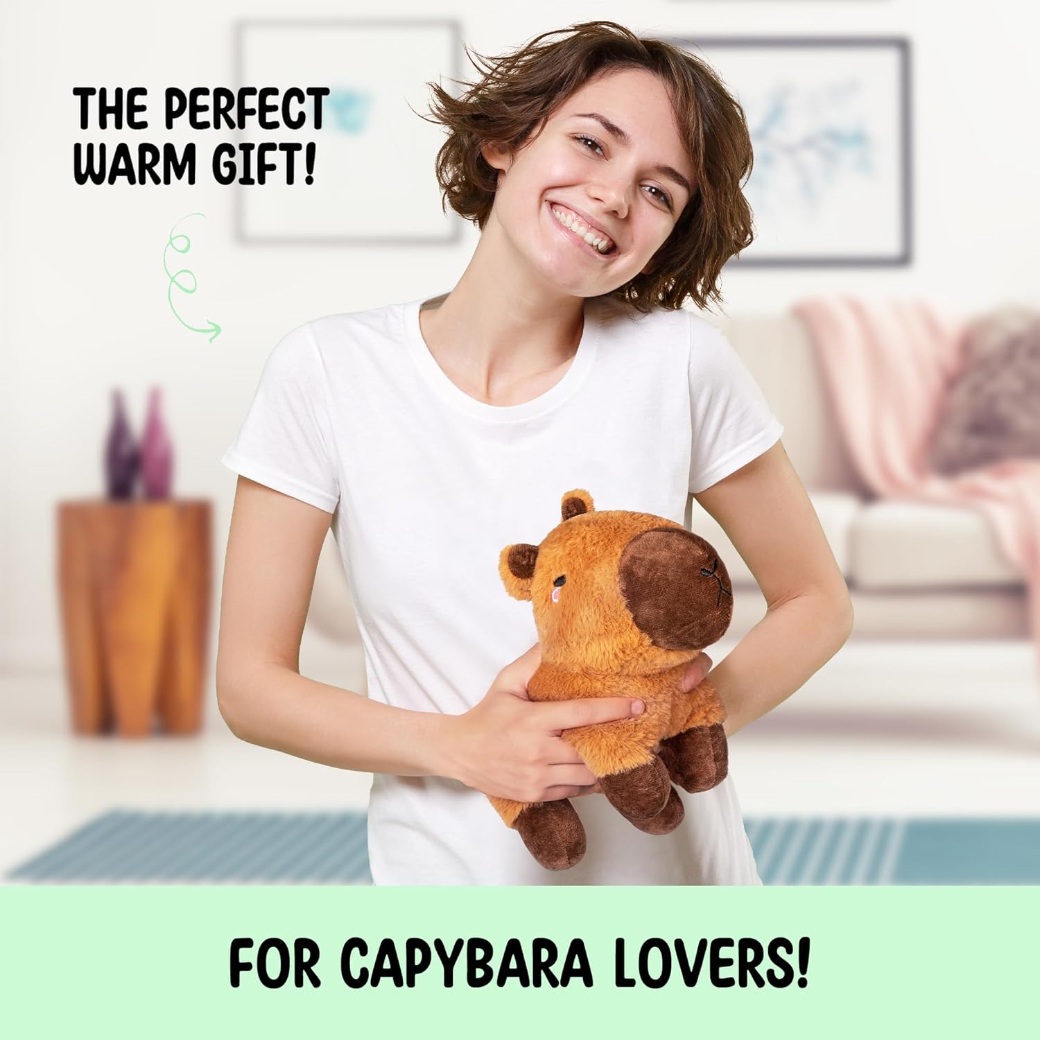 Capybara Microwavable Unscented 1.5 lbs Heating Pad for Women and Kids - Cute Soft Cozy Pillow Plush Heatable Warm Stuffed Animals - Kawaii Hot and Cold Plushie Food Toy- Capybara Gifts for Girls Boys
