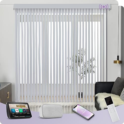 Graywind Motorized Vertical Blinds Compatible with Alexa Google Privacy Reversible Blackout Smart Vertical Blind Remote Control Track Slats Set for Home Office, Width Up to 157