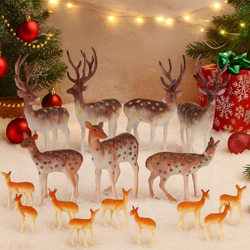 Soaoo 60 Pcs Mini Plastic Deer Figurines Small Deer Cake Toppers Decoration Miniature Forest Animals Reindeer Figures Christmas Woodland Creatures Mini Animal Woodland Cake Decoration Gifts Crafts