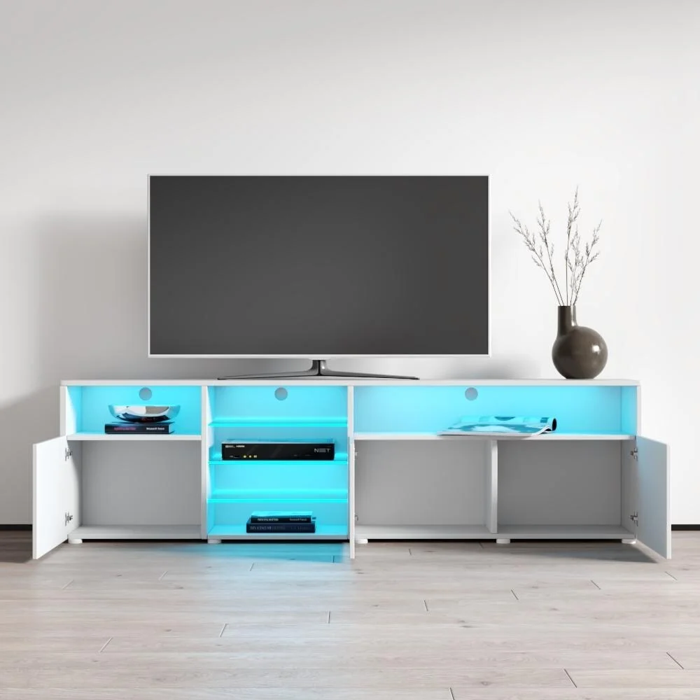 Meble Furniture & Rugs Roma 79-inch Wide Glossy TV Stand White