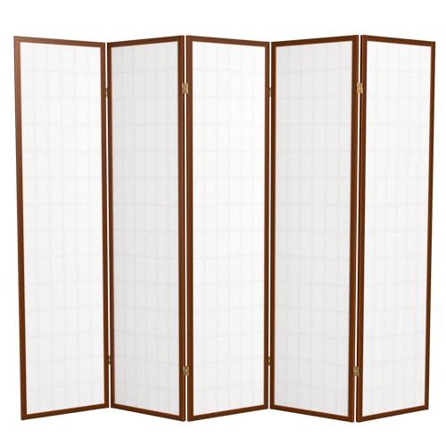 Red Lantern 6 ft. Tall Window Pane Shoji Screen-Natural-4 Panels Room Divider