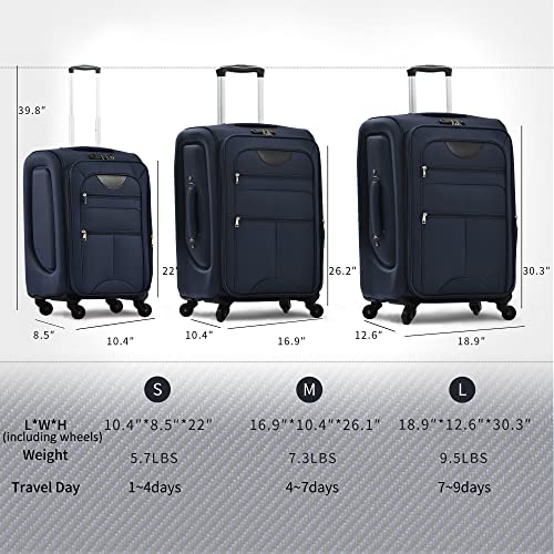 Merax Suitcase Set Softside 3-Piece Expandable Luggage with TSA Lock Spinner Wheels Lightweight Upright Luggage with Travel Bag(22/26/30 IN, Deep Blue)