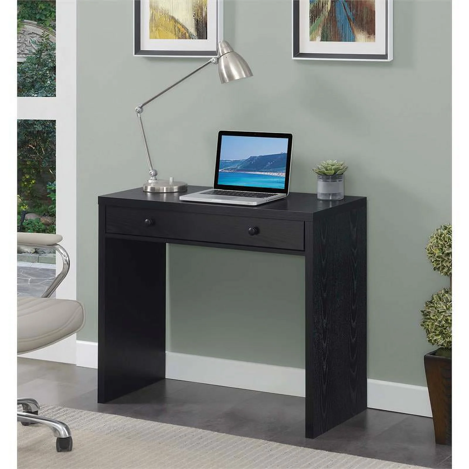 Pemberly Row Modern 36-inch Desk with Drawer in Black Wood Finish