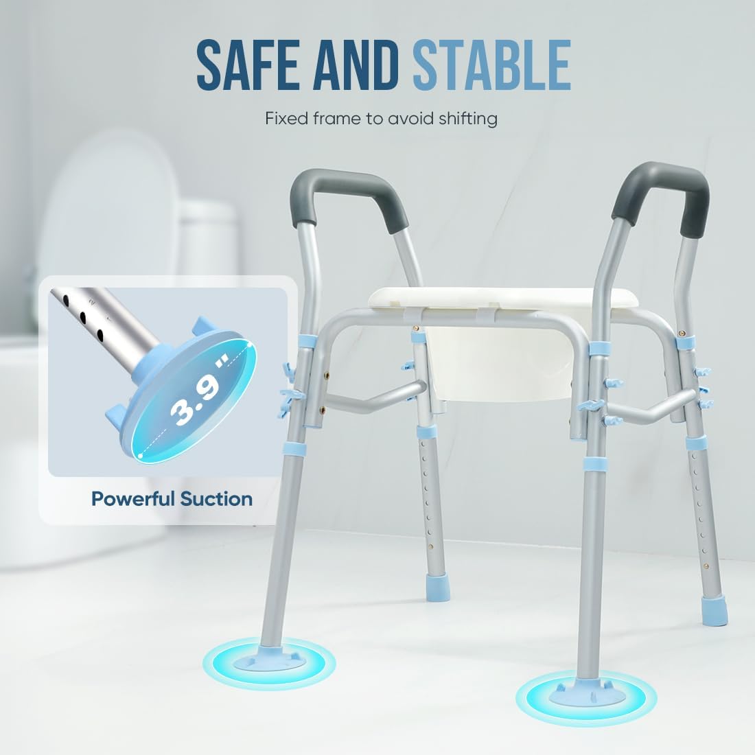 OasisSpace Stand Alone Raised Toilet Seat 300lbs - Medical Raised Commode toilet with splash guard and Safety Frame, Height Adjustable Legs, Bathroom Assist Frame for Elderly, Handicap, Disabled