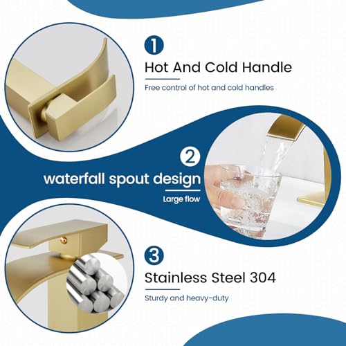 Airuida Brushed Gold Tall Waterfall Bathroom Vessel Sink Faucet Modern Bathroom Vanity Faucet Single Handle Single Hole Farmhouse Bar Mixer Tap Washbasin Faucet Deck Mount