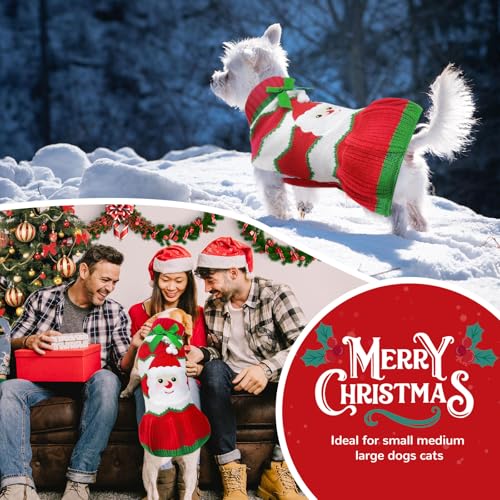 PETCARE Christmas Dog Dress Sweater with Harness Hole Cute Santa Red Striped Knitted Puppy Sweaters Vest Soft Warm Fall Winter Girl Dog Clothes for Small Medium Dogs Cats Pet Xmas Outfits, Medium