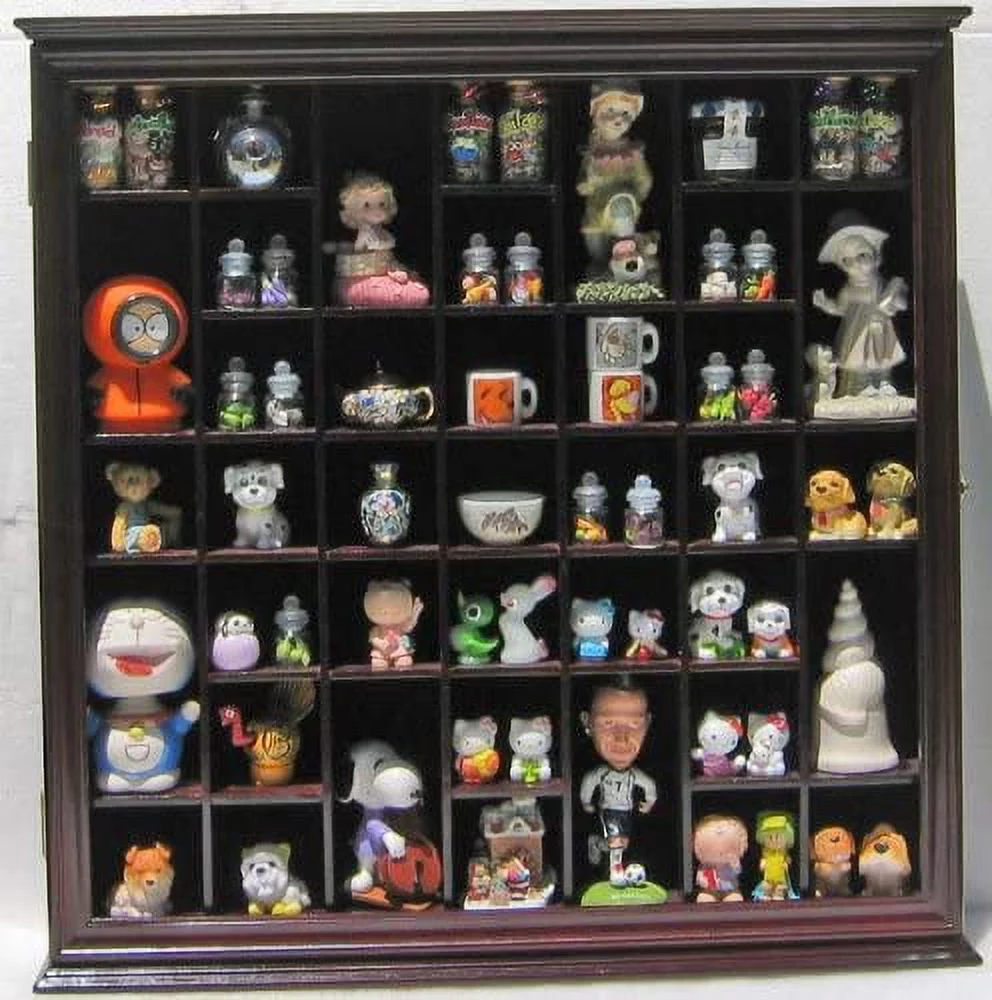 Collectible Solid Wood Display Case Wall Curio Cabinet Real Glass Door Shadow Box Cherry Finish