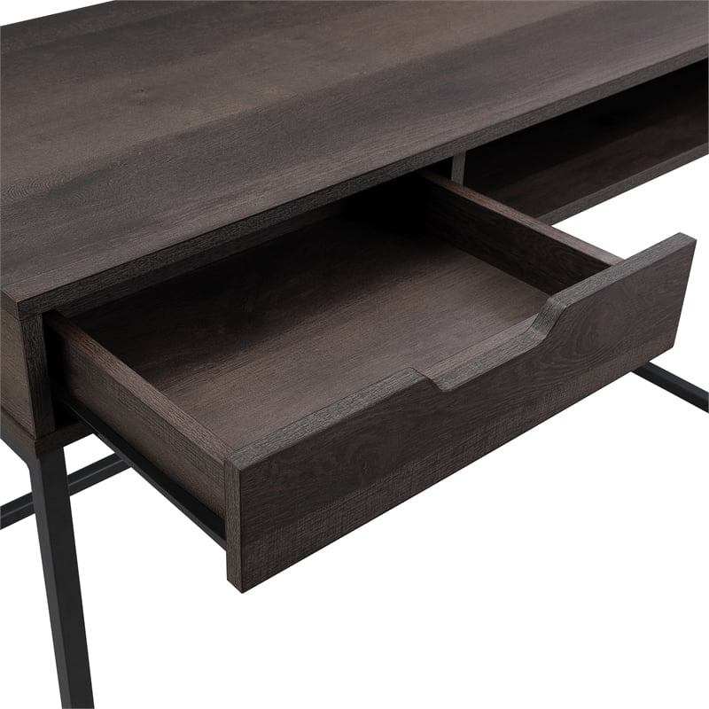 Contempo 40-Inch Desk with Drawer and Shelf in Brown Wood Grain Finish