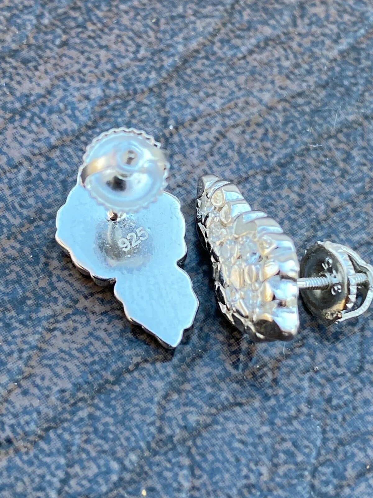 Mens HipHop Real Solid 925 Sterling Silver CZ Nugget Earrings Large Iced Studs