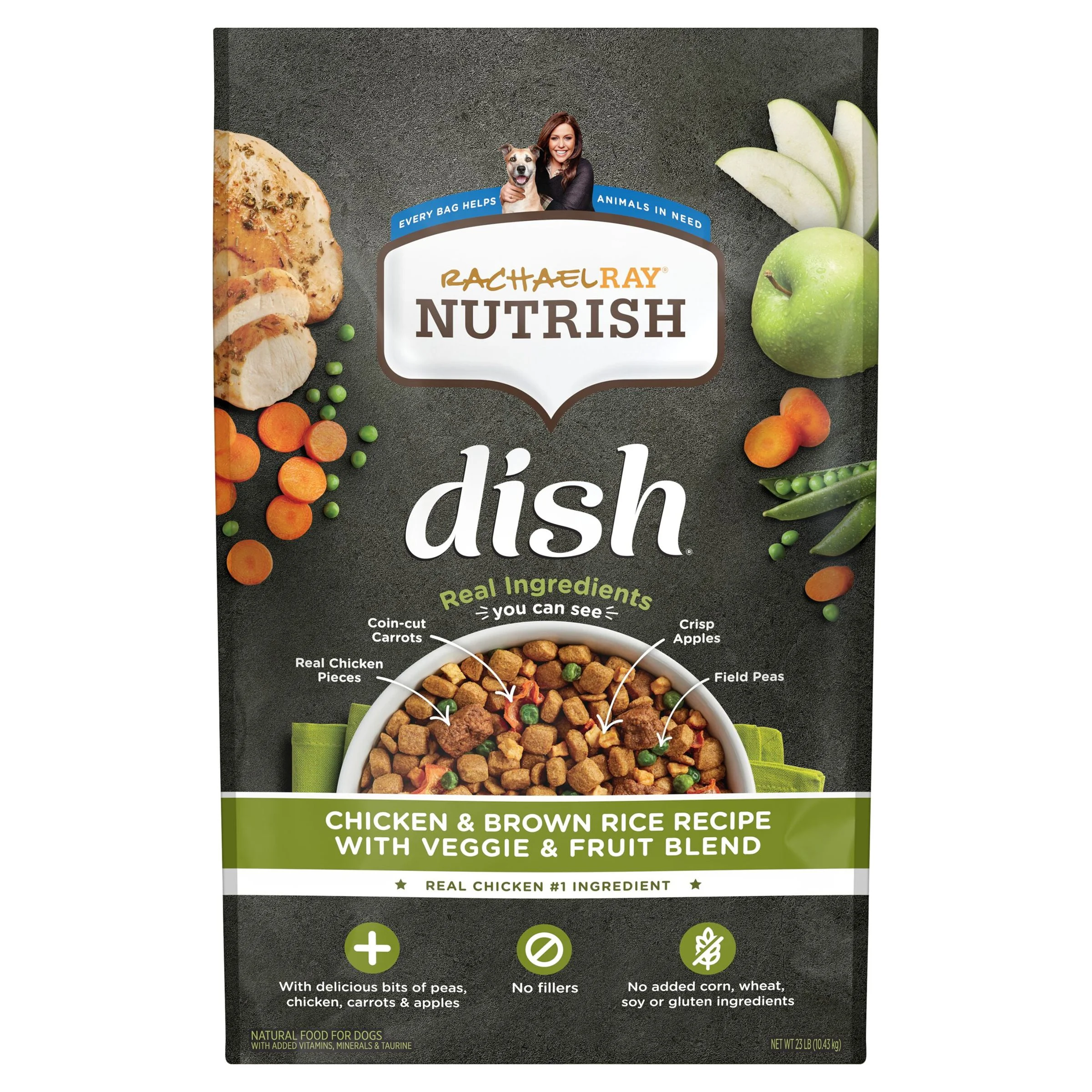 Rachael Ray Nutrish Dish Dry Dog Food, Chicken & Brown Rice Recipe With Veggie & Fruit Blend, 23 lb. Bag