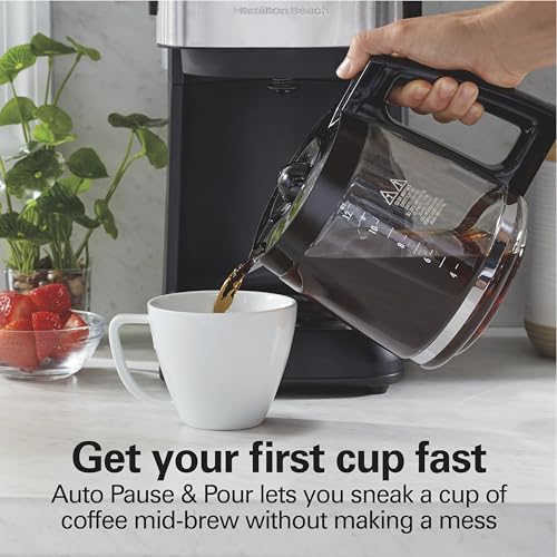 Hamilton Beach Programmable Drip Coffee Maker, 12 Cups, Front Access Easy Fill, Pause & Serve, 3 Brewing Options, Black (46310)