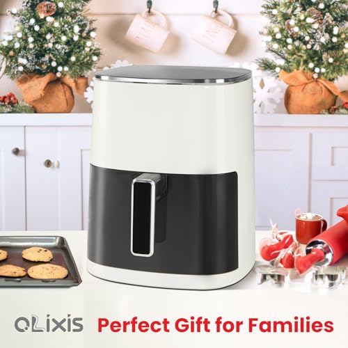 OLIXIS Air Fryer 6 Quart with Window Square Air Fryer 12-in-1 Air Fry, Roast, Reheat, Dehydrate, Bake, Steam, Fries, Custard, Chicken, Wings, Sea Food, Vegetabels,400F Grey