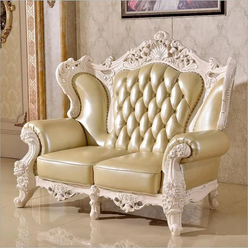 high quality  European  antique living room sofa furniture genuine leather set o1062