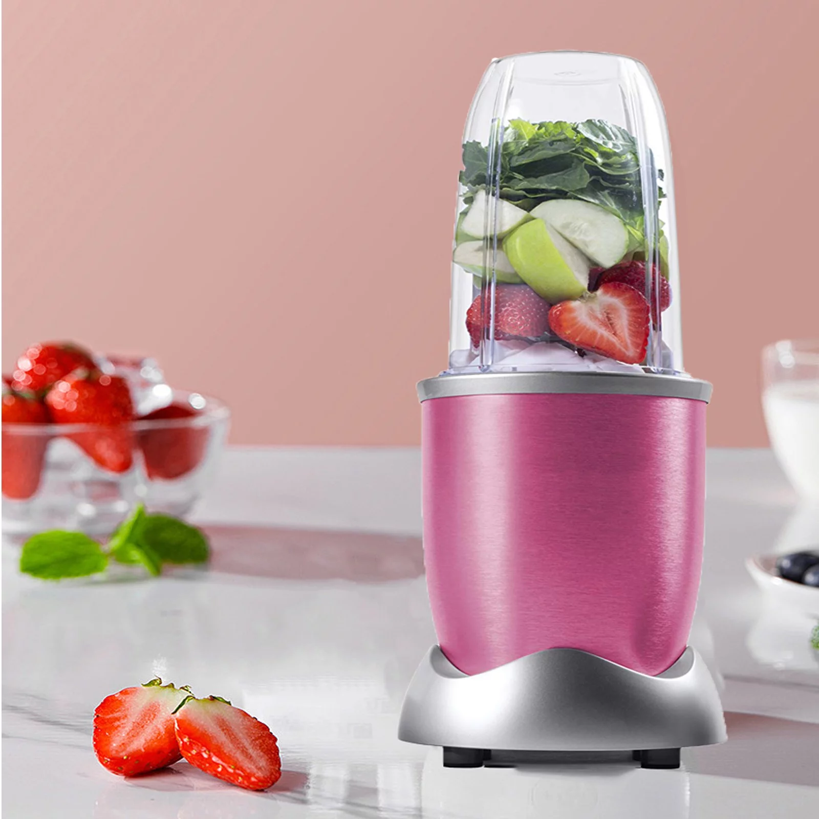 Kitchen Countertop Blender - for Smoothies Shakes & Drinks with 32 Oz Glass Jar (Pink)