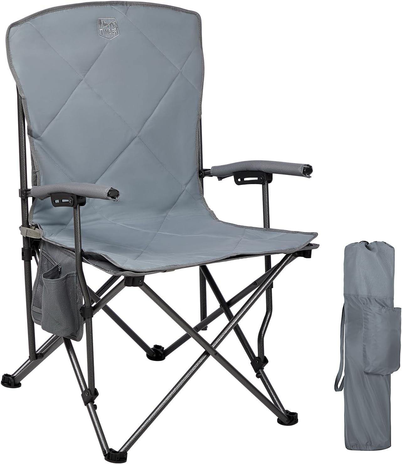 Timber Ridge Folding Removable Seat Padded Lawn Foldable Outdoor Camp Chair for Adults, Supports Up to 300 LBS, Grey