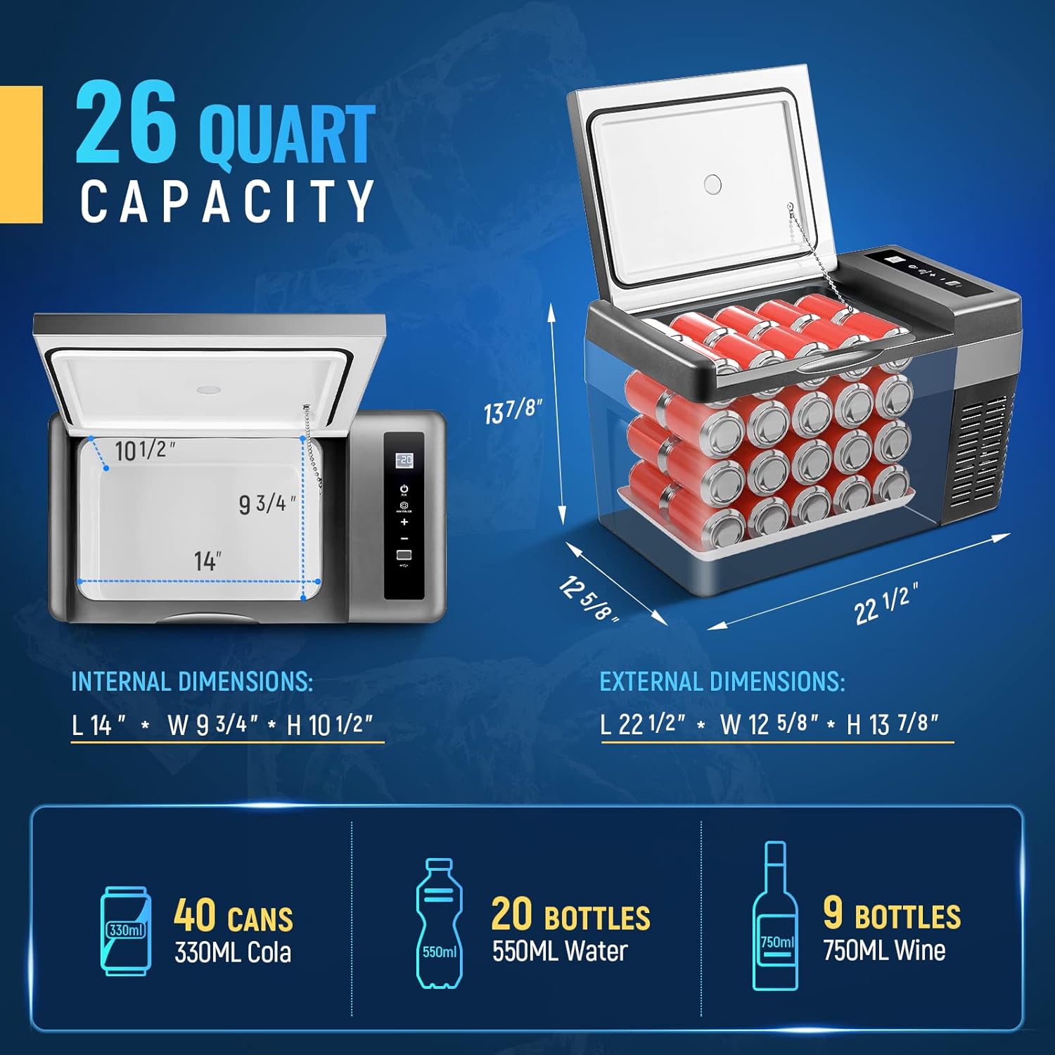AA Products Car Fridge 26 Quart/25L Refrigerator with 12/24V DC Cord and 100-240V AC Adapter for Truck RV Trip Camping and Home -7.6�H~ 50�H Black