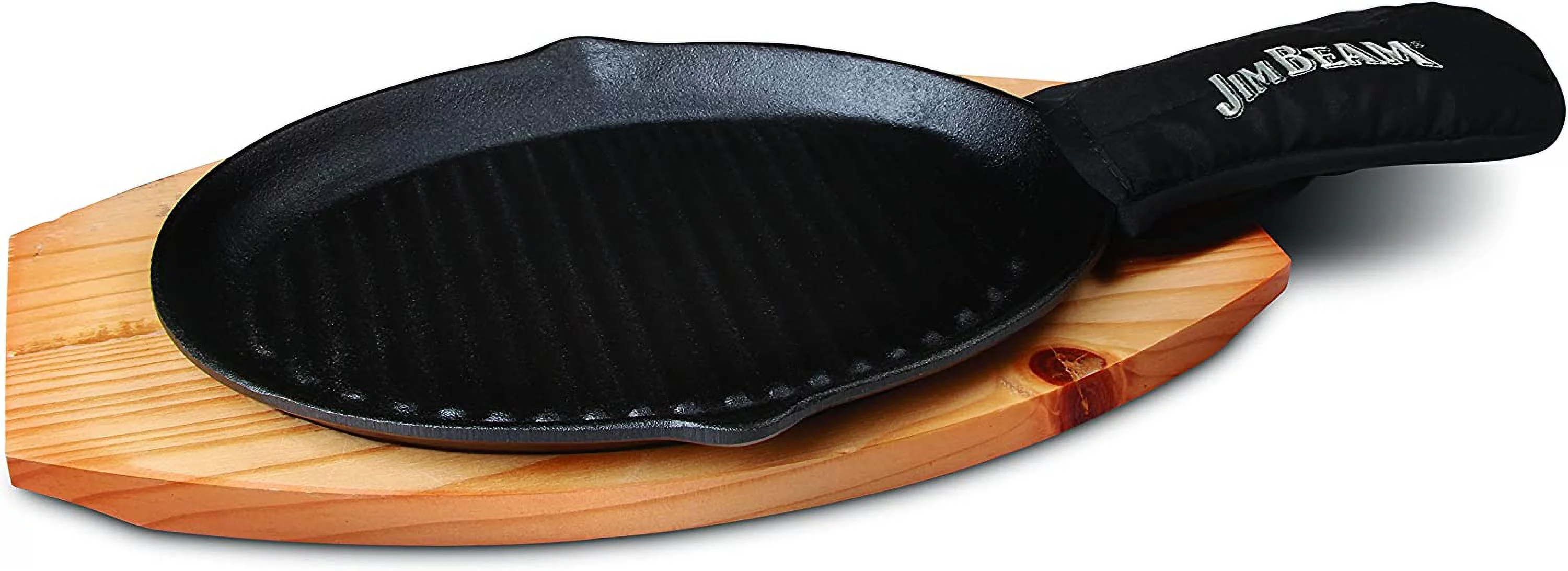 Jim Beam Jb0159 Cast Iron Skillet With Wooden Plate and Handle Cover