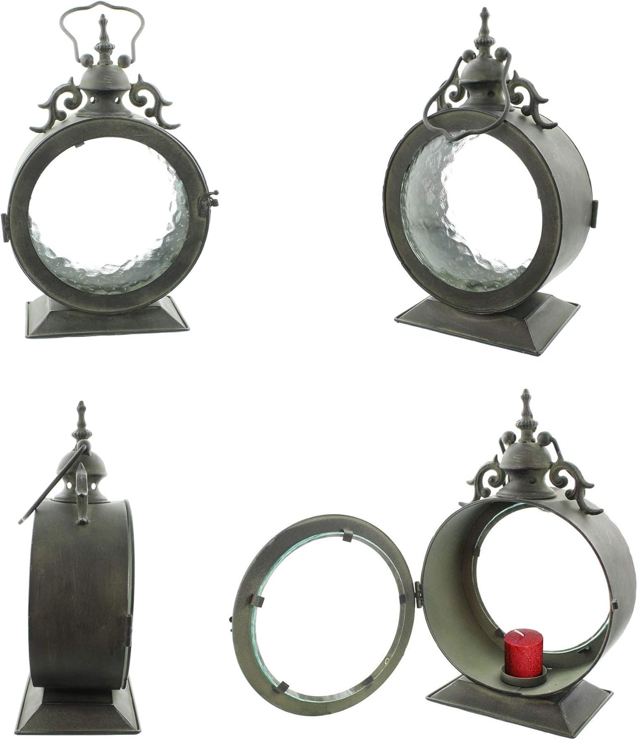 Westcharm Metal Round Hanging Candle Lantern with Curved Glass Insert, Nautical Coastal Style