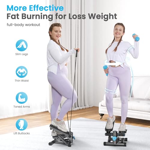 Mini Steppers for Exercise at Home, Stair Stepper Machine with Resistance Bands, 330 lbs Capacity, and LCD Monitor for Home Workout, Full Body Cardio and Walking
