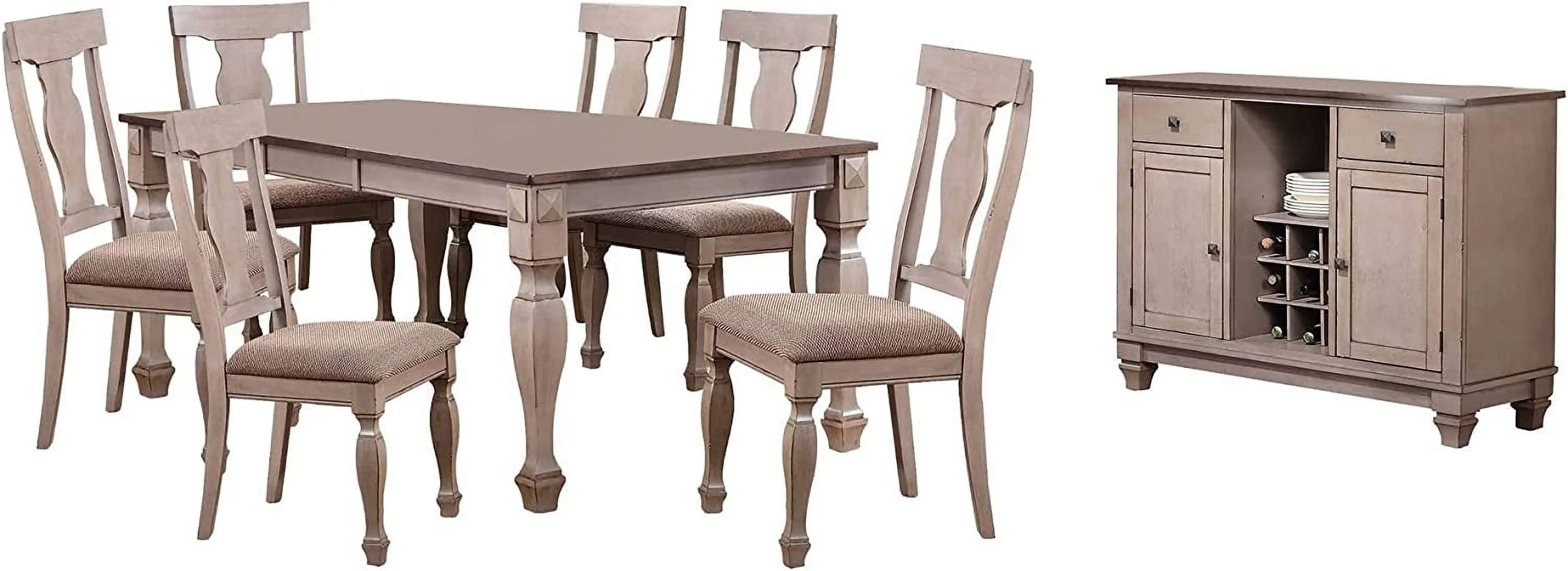 Designs Indoor Home Decorative Furniture Joanna 8 Piece Extendable Dining Set  Brown Wood & Polyester (Table  Six Queen Anne Back Chairs & Buffet Server)
