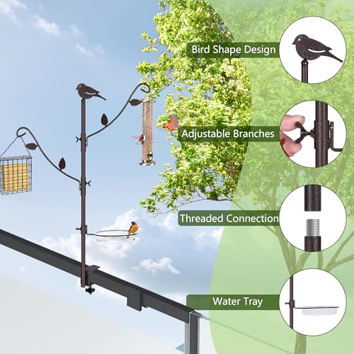 6-Hook Bird Feeding Station Kit, Wild Bird Feeder Stand Pole, Multi-Feeder Kit Stand with 4 Feeders, Bird Bath and Mesh Tray, 94 Inch
