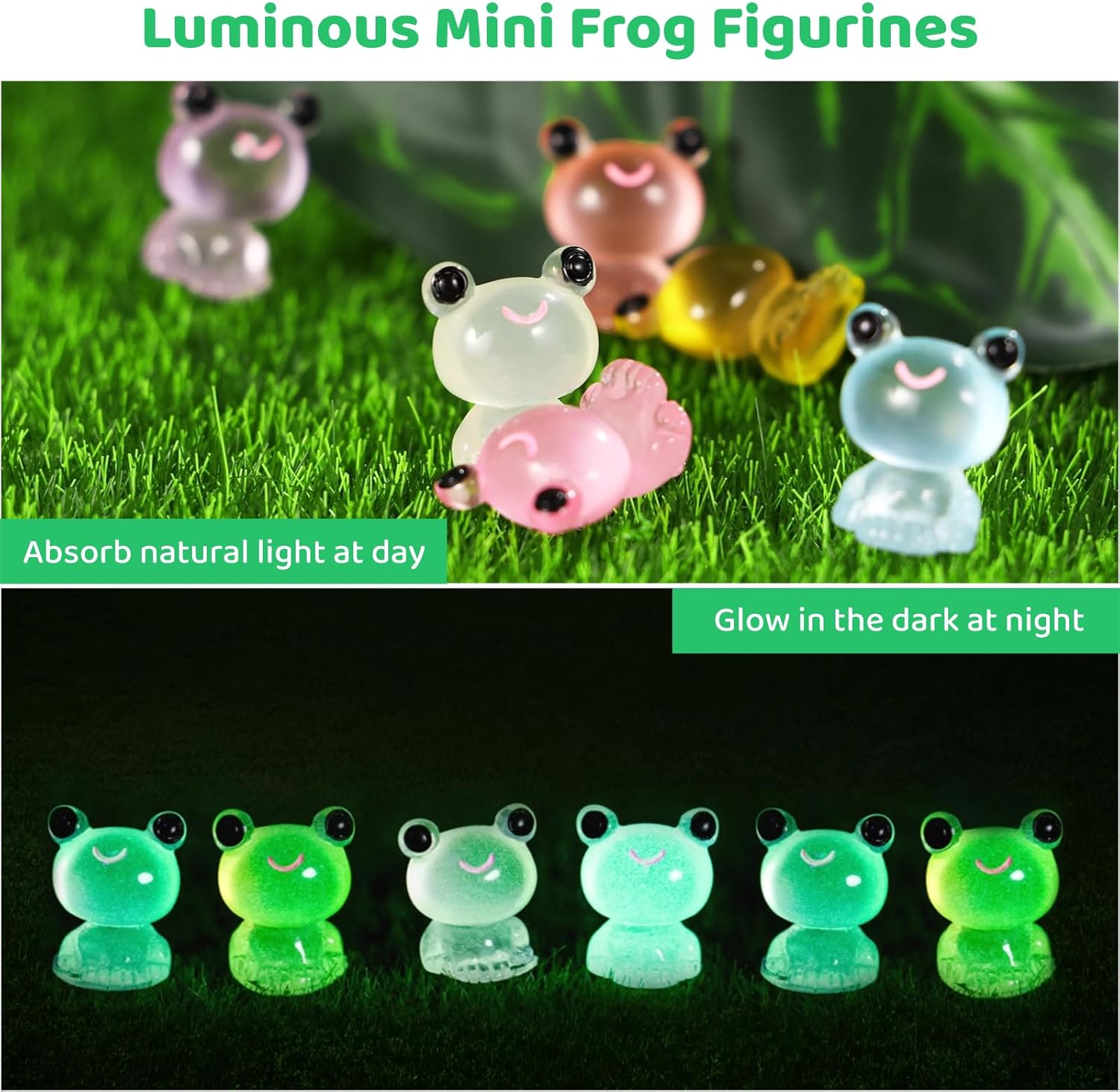 200 Pack Mini Frogs Luminous Tiny Frogs Glow in The Dark Mini Resin Frogs Animals Miniature Figurines Fairy Garden Decor DIY Crafts,Tiny Decorations for Moss Landscape,Dollhouse,Garden