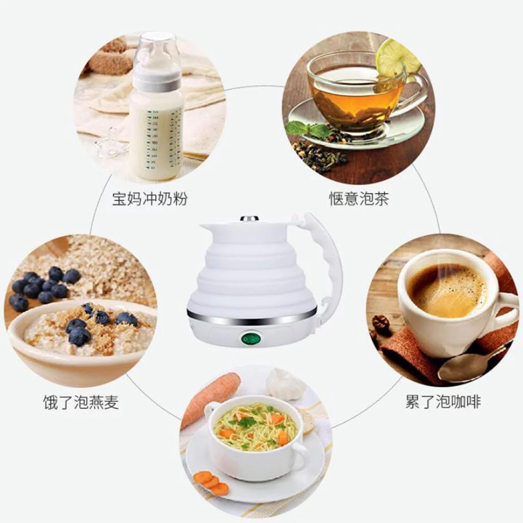Upgraded Food Grade Silic ,Travel Foldable Electric Kettle,Boil Protection,Portable with Dual Voltage And Separable Power Cord,555ML White