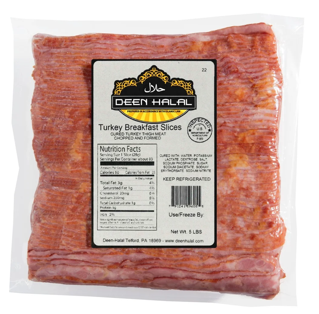 Deen Halal Turkey Breakfast Bacon Slices 5lbs - Premium Halal Option for Hearty and Flavorful Breakfasts- 1 Pack