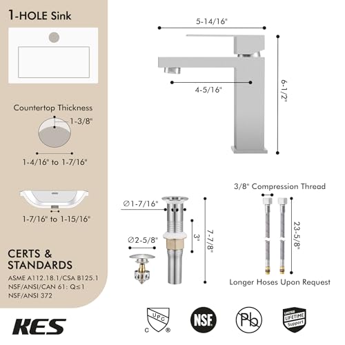 KES Vessel Sink Faucet, Black Bathroom Faucets, Tall Bathroom Faucets with Sink Drain with Overflow, L3156BLFF12-BK-C1