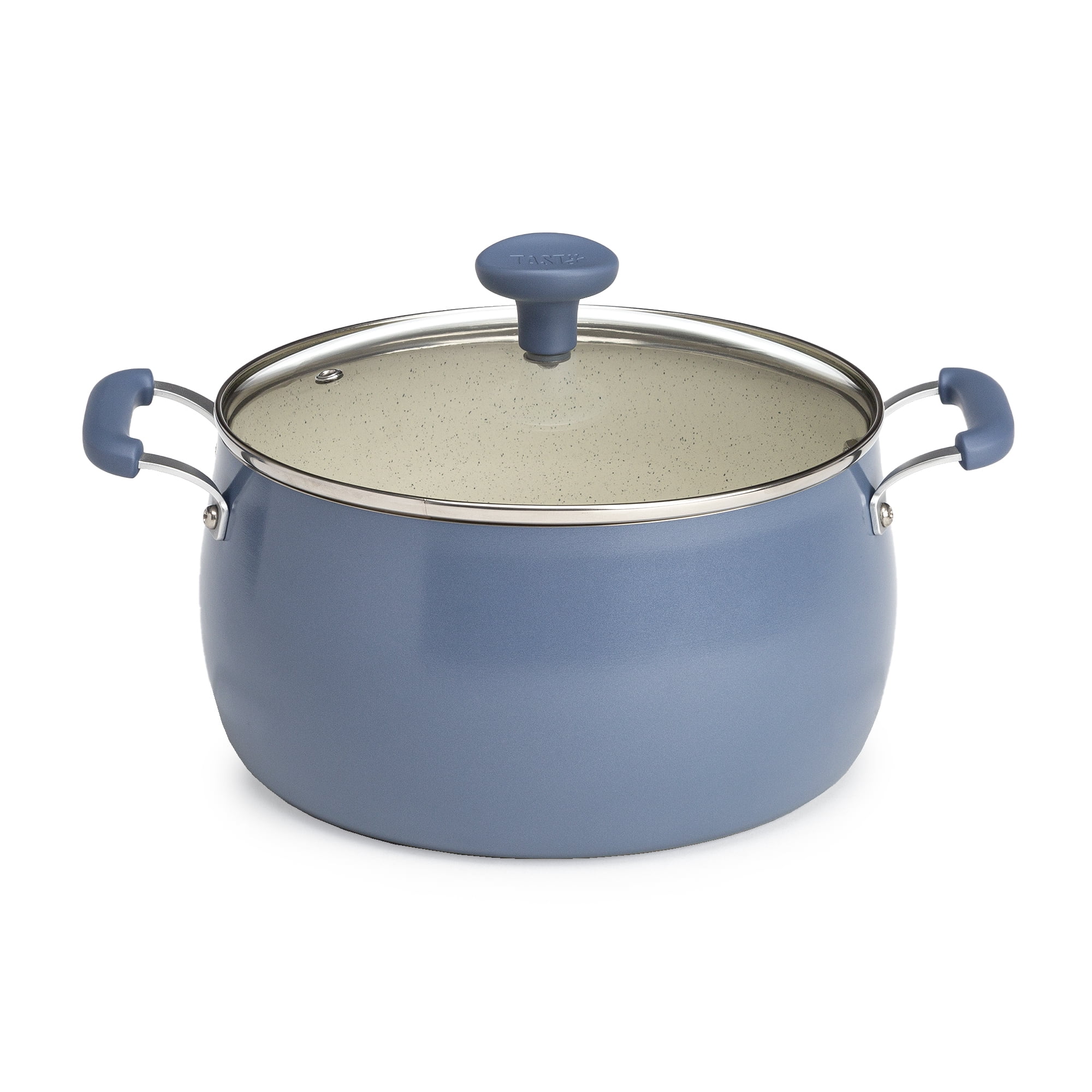 Tasty Clean Ceramic 5 Quart Non-Stick Aluminum Dutch Oven with Glass Lid, Slate Blue