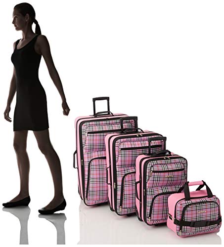 Rockland Fashion Softside Upright Luggage Set, Expandable, Kensington, Black and White, 2-Piece(14/19)