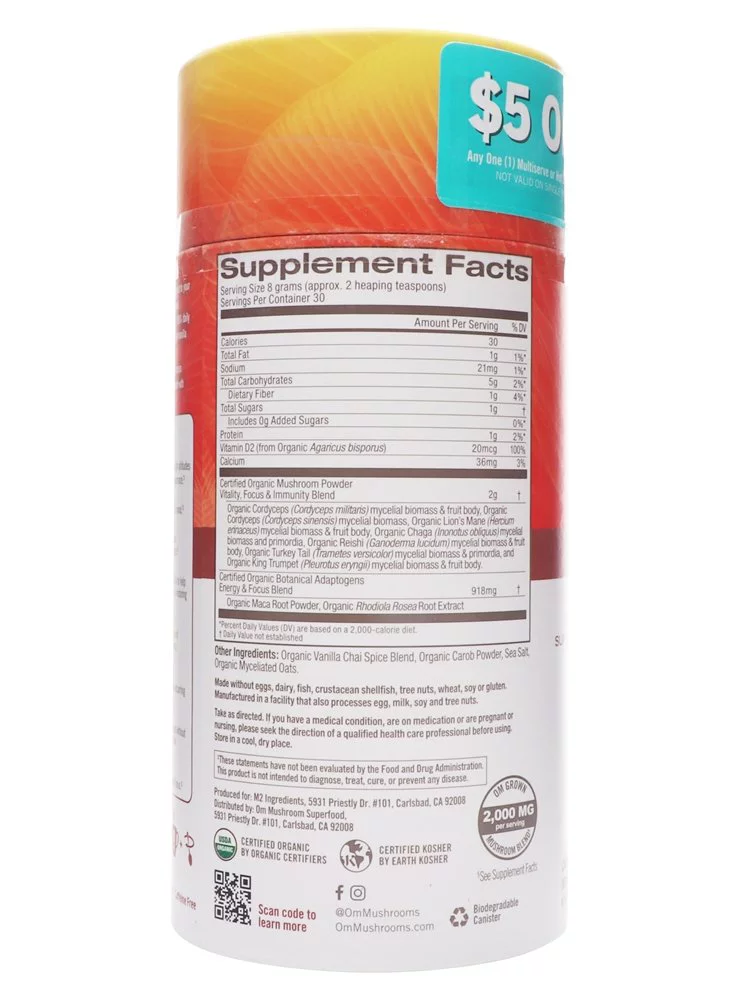Om Mushroom Superfood Mushroom Morning Energy Blend Powder, 8.47 Oz