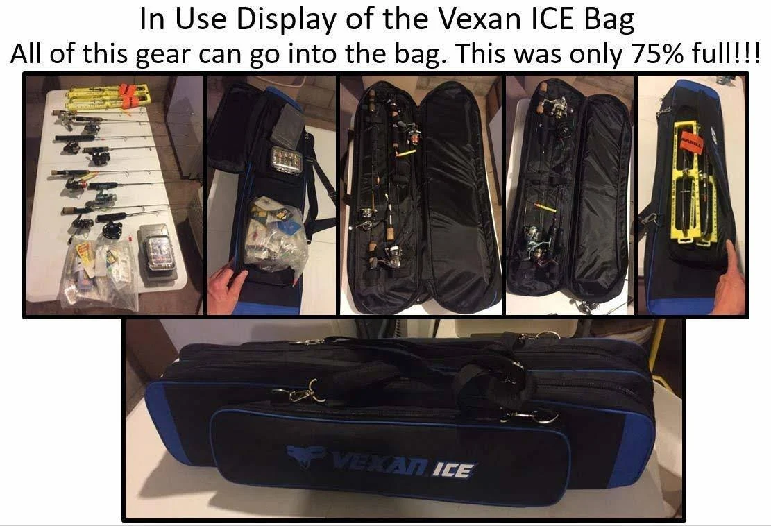 Vexan Ice Fishing Rod u0026 Tackle Bag 36.5x22 Semi Soft Case and Multi-Piece Fly Rods