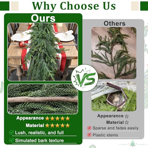 Artgar 12Ft (2 * 6ft) Christmas Pine Garland, 2 Pcs Real Touch Pine Garland, Artificial Realistic Greenery Garlands for Mantle Table Stair Window Porch Indoor Outdoor Winter Xmas Holiday Decorations